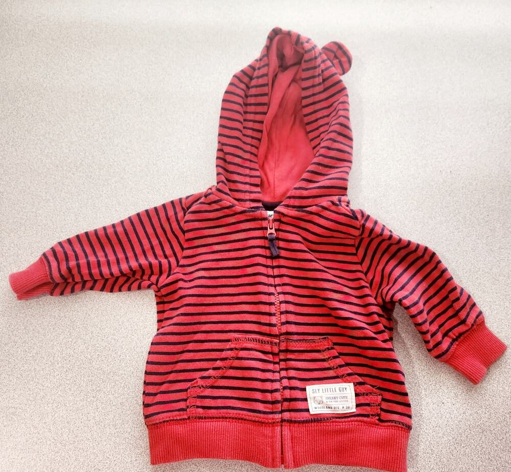 Carter's Red Blue Striped Baby Boys Hooded Jacket with Ears 3 Month